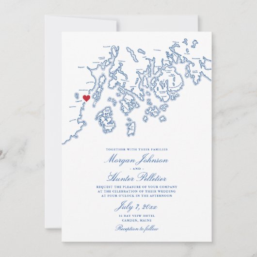 カムデンメインペノスコットベイマップエレガントウェディング 招待状 (正面)