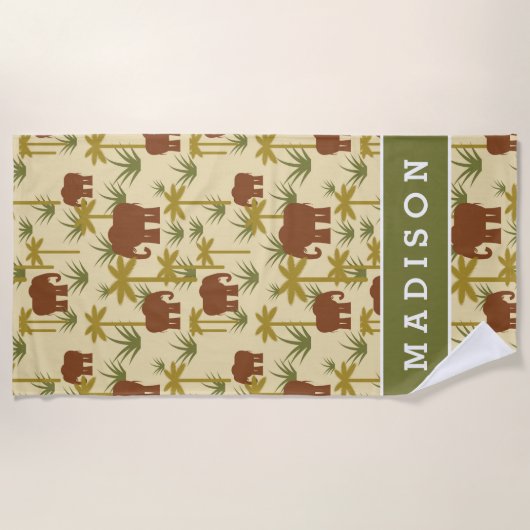 カムフラージュのあなたの一流の|の象そしてやしを加えて下さい ビーチタオル (正面)