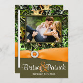 カムフラージュのオレンジ狩りの迷彩柄の結婚式招待状 招待状 (正面/裏面)