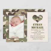 カムフラージュのハートのベビーの写真の誕生の発表 案内状 (正面/裏面)