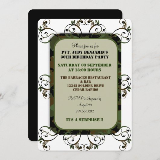 カムフラージュのバースデーパーティ招待状 招待状 (正面/裏面)