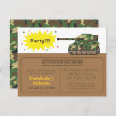 カムフラージュのプリントタンク男の子の誕生会 招待状 (正面/裏面)