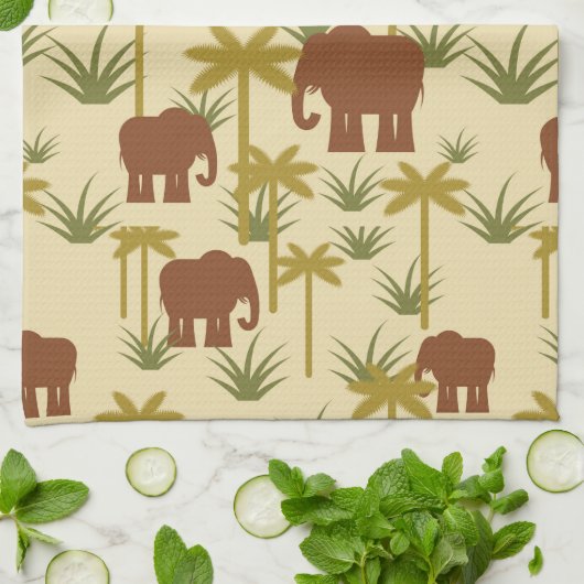 カムフラージュの象そしてやし キッチンタオル (折り畳み)