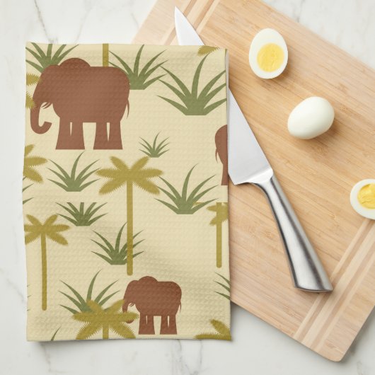 カムフラージュの象そしてやし キッチンタオル (四つ折り)
