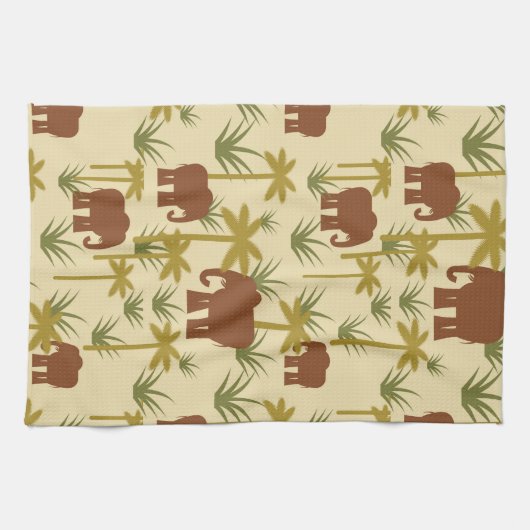 カムフラージュの象そしてやし キッチンタオル (横)