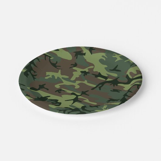 カムフラージュの迷彩柄の緑のブラウンパターン ペーパープレート (アングル)