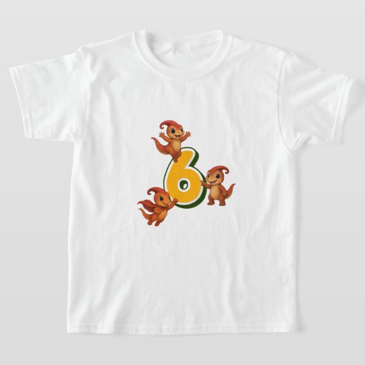 カムリ恐竜の誕生日Tシャツ – 6歳用 Tシャツ (レイダウン)
