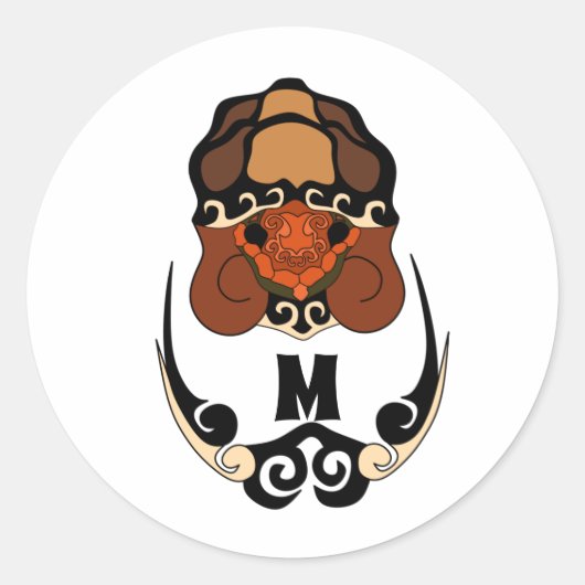 カメおもしろいの冷たいモノグラム ラウンドシール (正面)