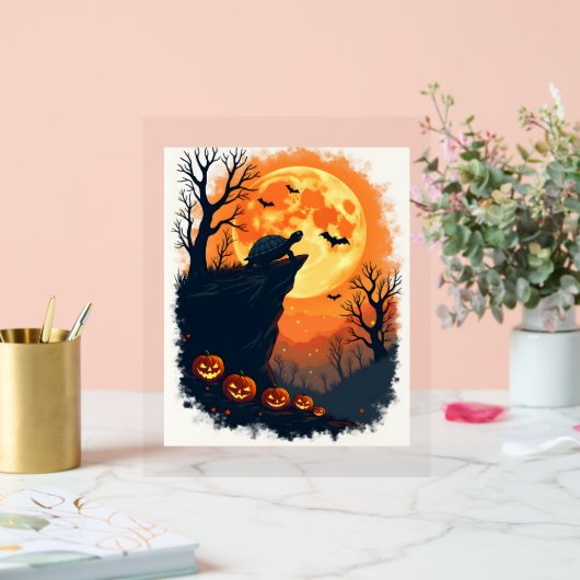 カメおもしろいハロウィーンシルエット不気味カメ アクリルサイン (ウェディング)