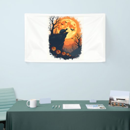 カメおもしろいハロウィーンシルエット不気味カメ 横断幕 (トレードショー)