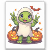 カメおもしろい幽霊かぼちゃブハロウィンキッズメンズ シール (正面)