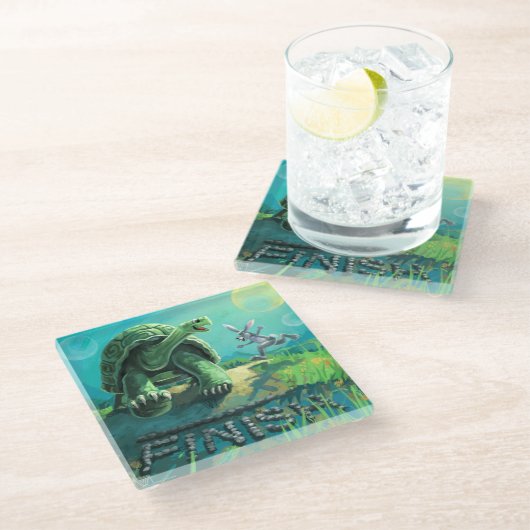 カメおよびノウサギの芸術 ガラスコースター (アングル)