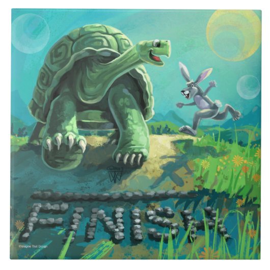 カメおよびノウサギの芸術 タイル (正面)