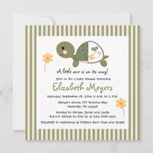 カメがオムツに入るベビーシャワー招待状グリーン 招待状 (正面)