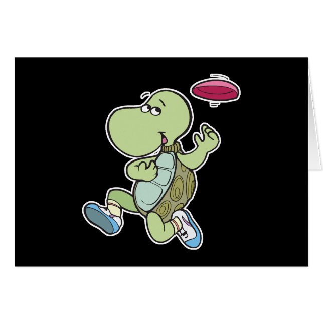 カメがフリスビーで遊んでいる (正面横)