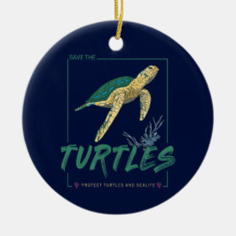 カメが大好きな女の子の為に Save the Turtles セラミックオーナメント