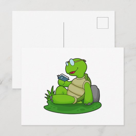 カメが本を読む ポストカード (正面/裏面)