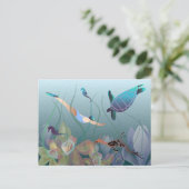 カメで水中を泳ぐ女性 ポストカード (スタンド正面)