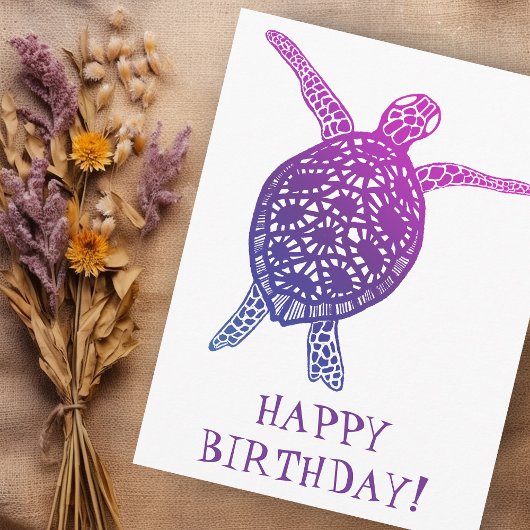 カメとウミガメの誕生日おめでとう！ 紫 ポストカード