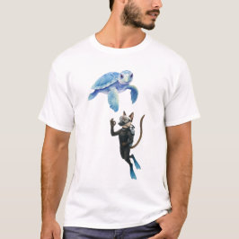 カメとネコのスクーバダイバー Tシャツ