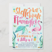 カメとフラミンゴの誕生日パーティー招待状 招待状 (正面)
