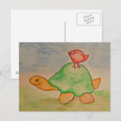 カメと鳥が散歩する ポストカード (正面/裏面)