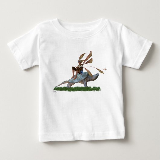 カメに乗った妖精 赤ちゃん 男の子 Tシャツ (正面)