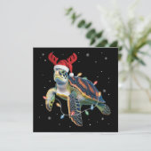 カメのクリスマスイルミネーションとサンタ帽が面白い メリー シーズンカード (スタンド正面)