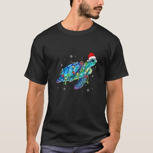 カメのクリスマスイルミネーション サンタ帽子 メリークリス Tシャツ (正面)