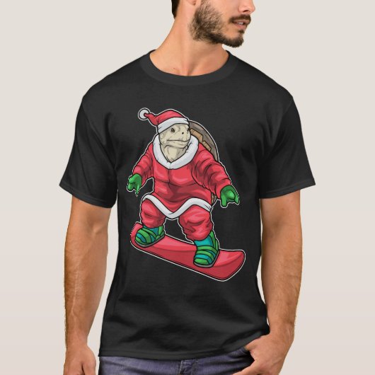 カメのクリスマススケートボード Tシャツ (正面)