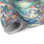 カメのサンタ帽子 海の中のクリスマスパーティー ラッピングペーパー (ロールコーナー)