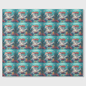 カメのサンタ帽子 海の中のクリスマスパーティー ラッピングペーパー (フラット)