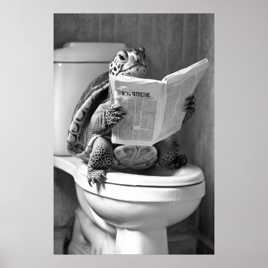 カメのトイレプリント、新聞を読んでいる ポスター (正面)