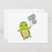 カメのバルーン飛行 子供に優しい動物 ポストカード (正面/裏面)