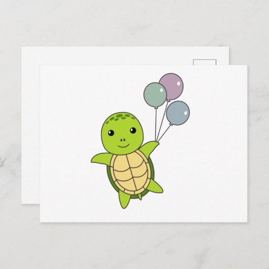 カメのバルーン飛行 子供に優しい動物 ポストカード (正面/裏面)