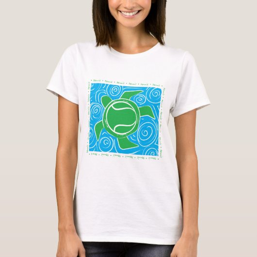 カメのビーチのテニス Tシャツ (正面)