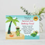 カメのビーチの誕生日のパーティの招待状 招待状 (スタンド正面)
