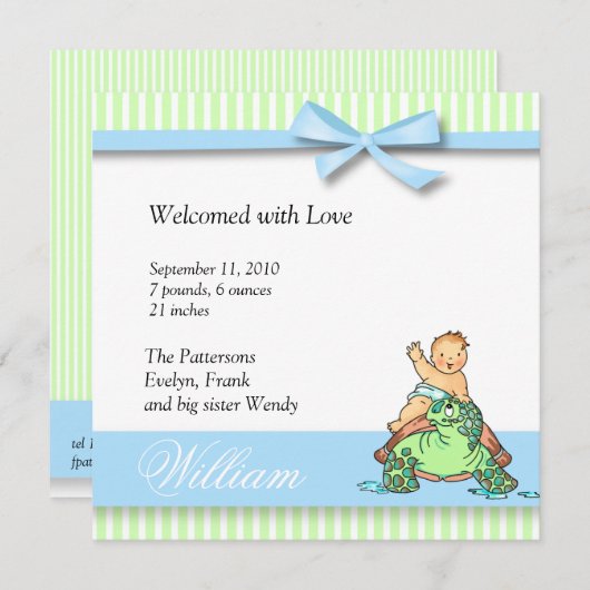 カメのベビーの誕生の発表 案内状 (正面/裏面)