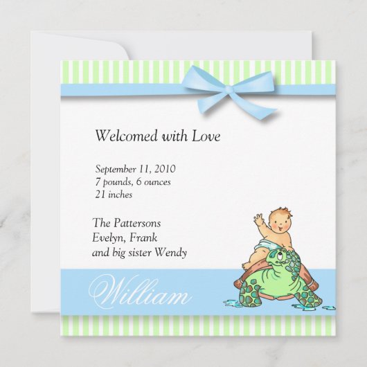 カメのベビーの誕生の発表 案内状 (正面)