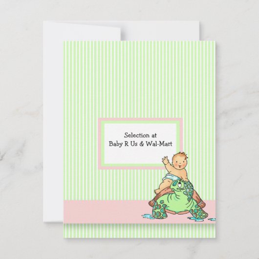 カメのベビーシャワーのピンクの女の子の招待状 招待状 (裏面)