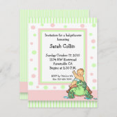 カメのベビーシャワーのピンクの女の子の招待状 招待状 (正面/裏面)