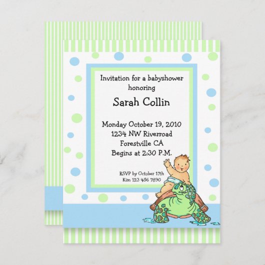 カメのベビーシャワーの警官の招待状 招待状 (正面/裏面)