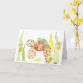 カメのママと赤ちゃん カード (黄色い花)