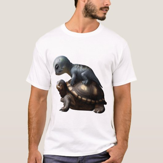 カメの上の恐竜 コピー Tシャツ (正面)