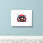 カメの動物アートクールかわいいカメ キャンバスプリント (インサイチュ (ウッドフロア))