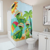 カメの夏のビーチのパーティーのかわいい子供 シャワーカーテン (インサイチュ)