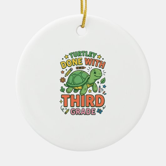 カメの学校を卒業!Turtle School Shirt_ セラミックオーナメント (正面)