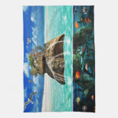 カメの島のファンタジーの隠遁したリゾート キッチンタオル (縦)