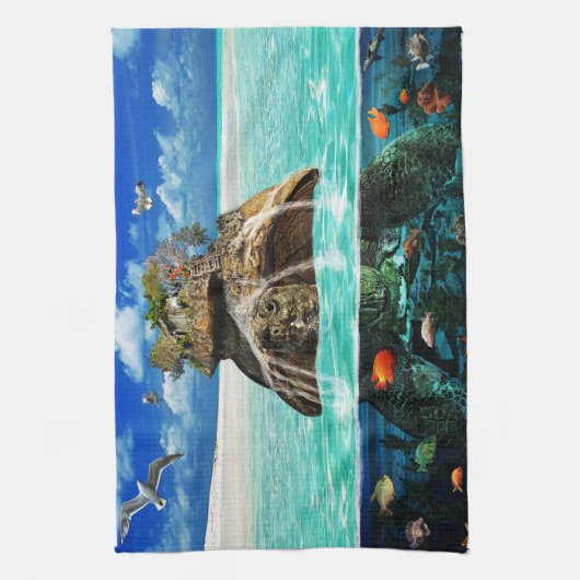 カメの島のファンタジーの隠遁したリゾート キッチンタオル (縦)