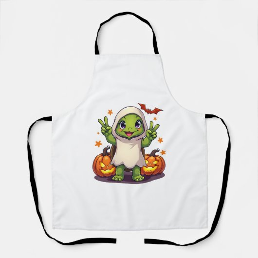カメの幽霊パンプキン・ハロウィン・キッズ メンズ エプロン (正面)
